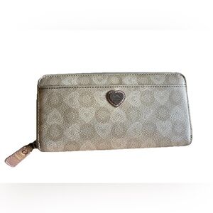 Coach Cream and Pink zip Around Heart Wallet